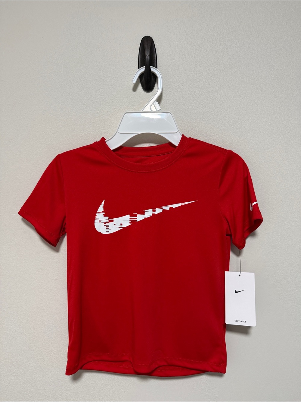 Nike Red Short-Sleeve Tee with White Graphic Swoosh